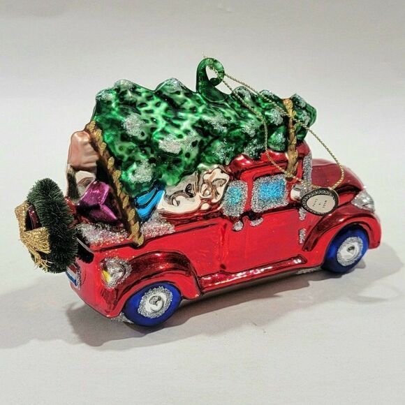 BRN License Christmas Ornament Blown Glass Santa w Tree on car Netherlands Flag - Picture 2 of 12